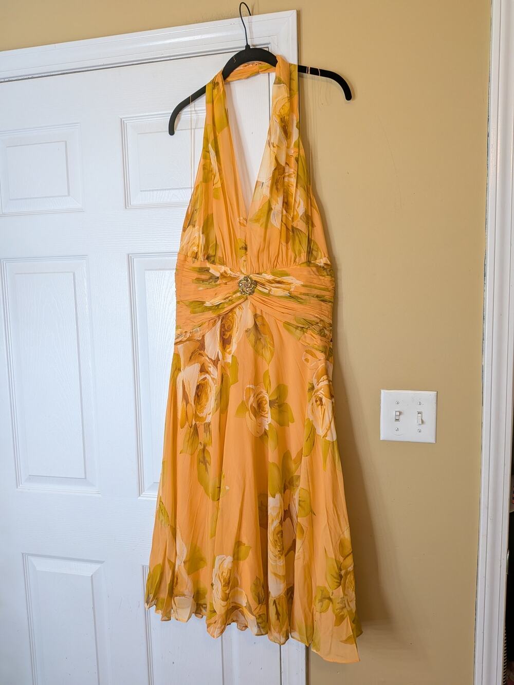 Maggie London Y2K Silk Floral Halter Midi Dress Size 14 NWT Fairy Wedding Guest
